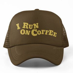 🆕I Run on Coffee Brown Foam Trucker Hat Mesh Snapback Cap